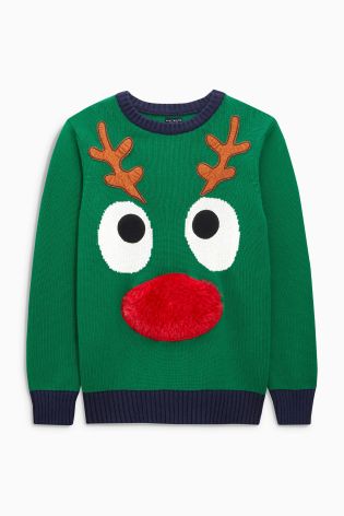 Green Christmas Reindeer Jumper (3-16yrs)
